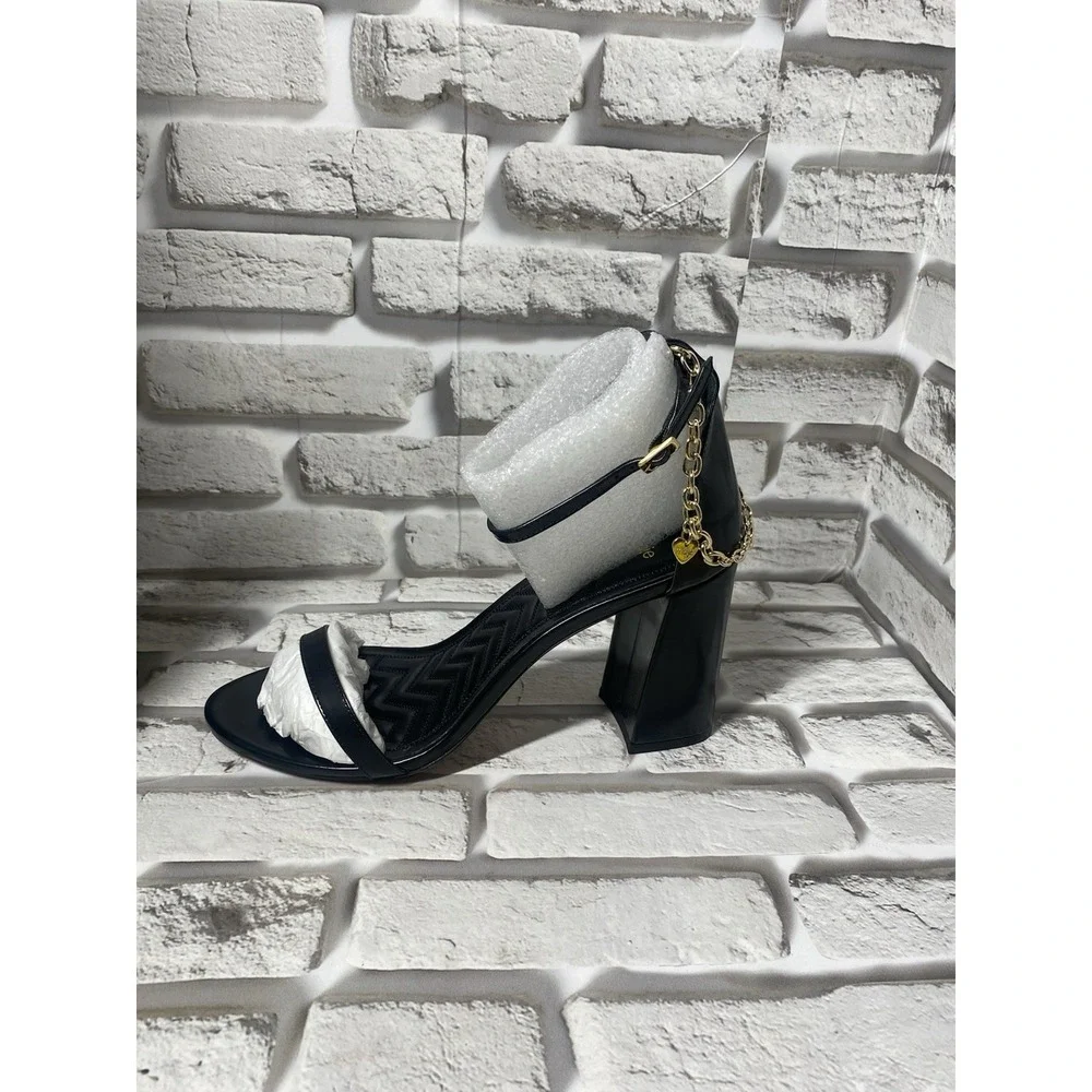 Maje High Heel Sandals‎ with Gold-Tone Chain Black Leather Women's Size 11